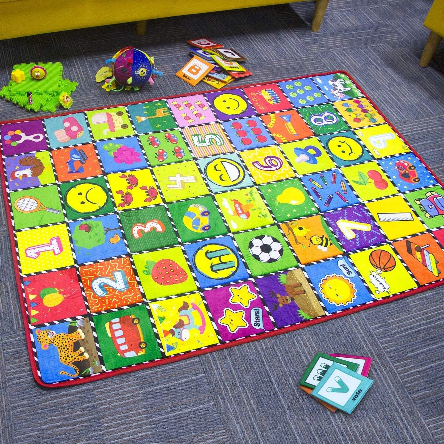 Baby Mats for Floor Alphabet Kids Rug Crawling Mat Play Rugs for Children Super Soft Non-Slip Colourful Foldable Playmats for Toddlers, 112 * 151Cm Extra Thick (0.6Cm)