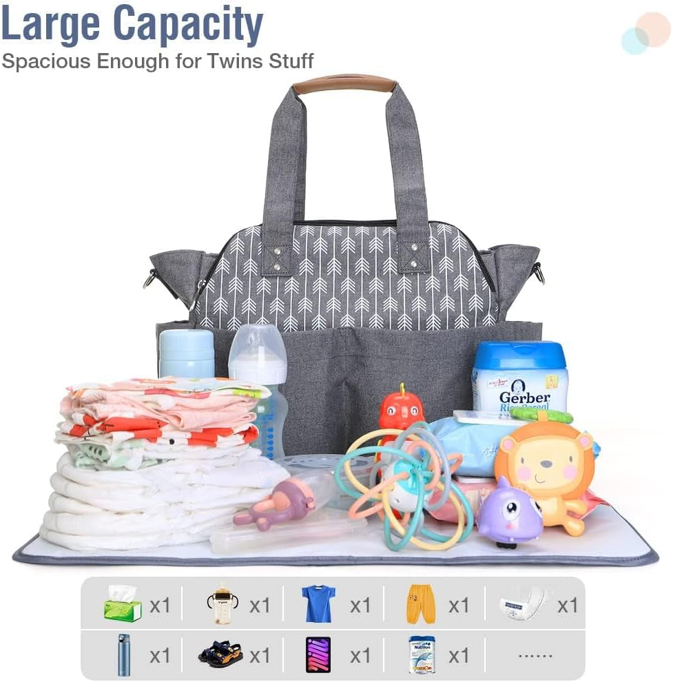 Baby Nappy Changing Bag Satchel Messenger Large Capacity, Arrow Print, Grey