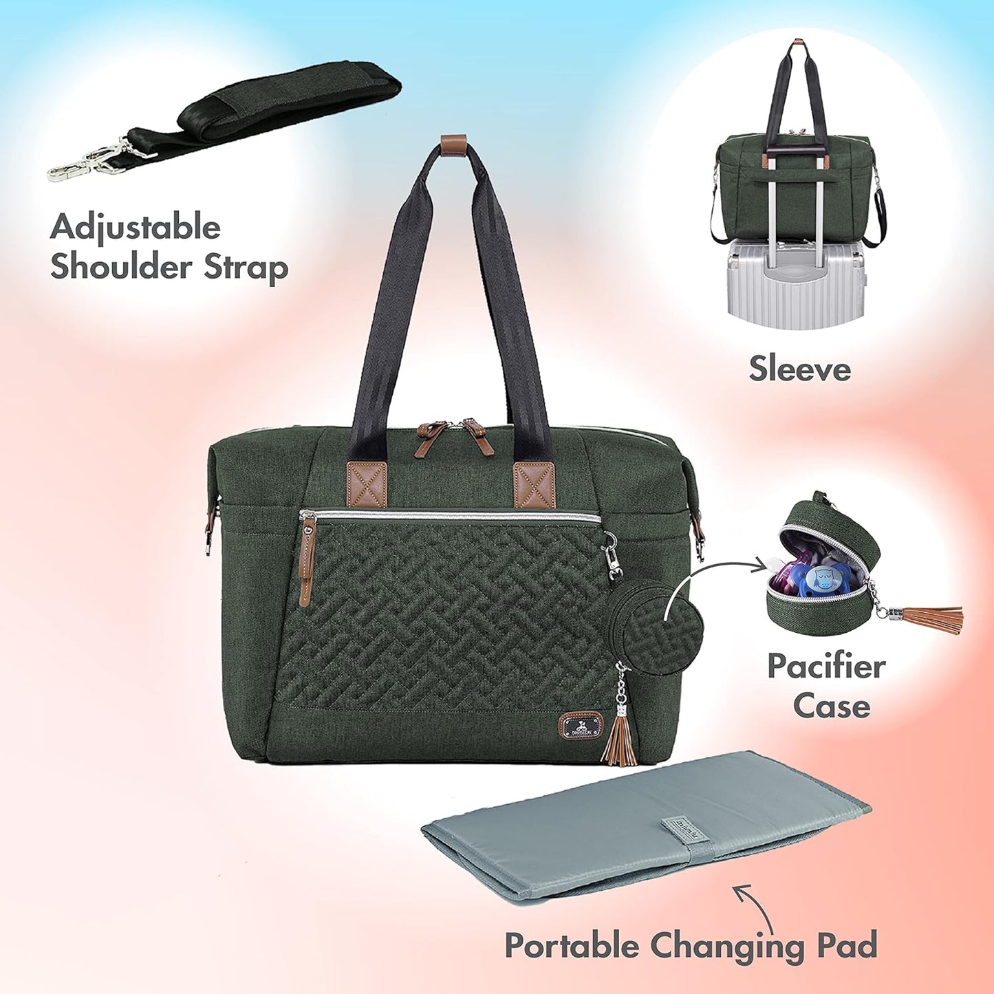 Baby Changing Bag, Large Nappy Bags for Mom and Dad, Stylish Travel Tote with Pacifier Holder and Changing Mat