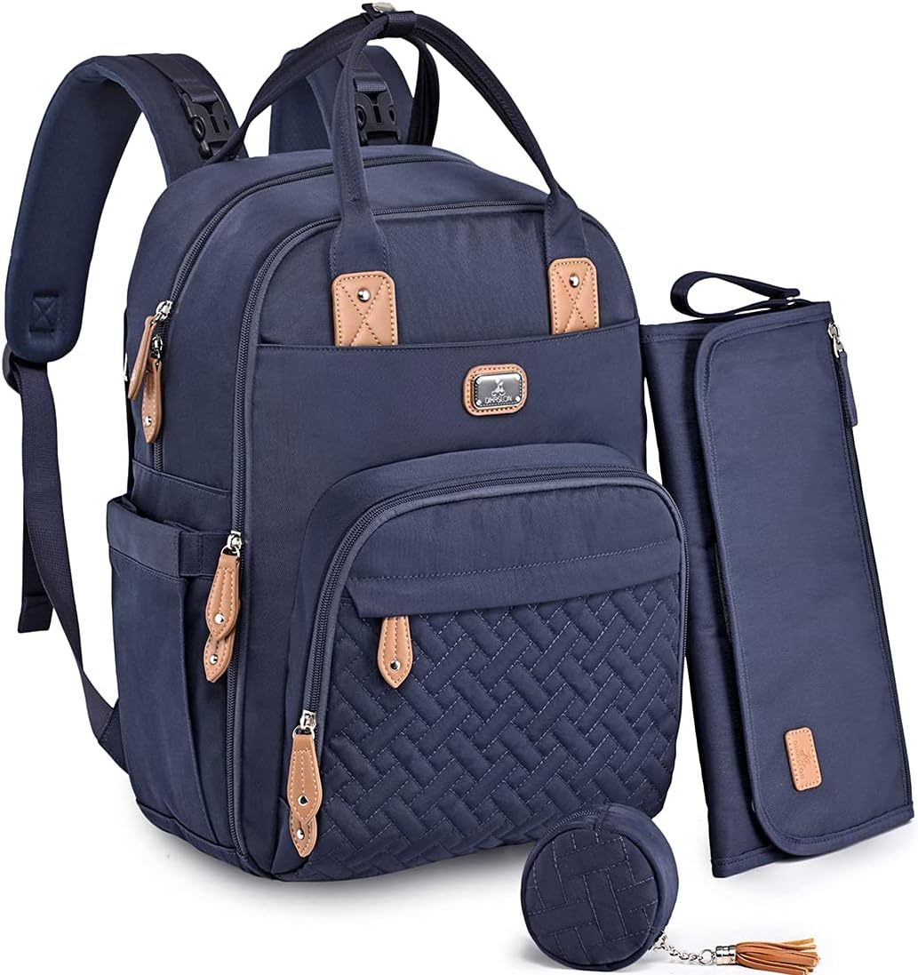 Changing Bag Backpack, Large Nappy Back Pack Multifunction Baby Bags with Portable Changing Mat, Pacifier Holder, and Stroller Straps, for Mom and Dad