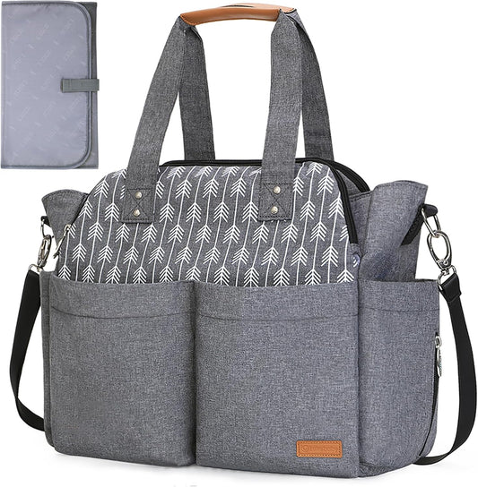 Baby Nappy Changing Bag Satchel Messenger Large Capacity, Arrow Print, Grey