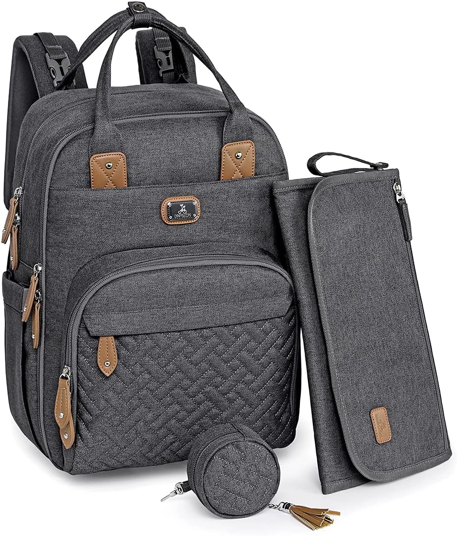 Changing Bag Backpack, Large Nappy Back Pack Multifunction Baby Bags with Portable Changing Mat, Pacifier Holder, and Stroller Straps, for Mom and Dad