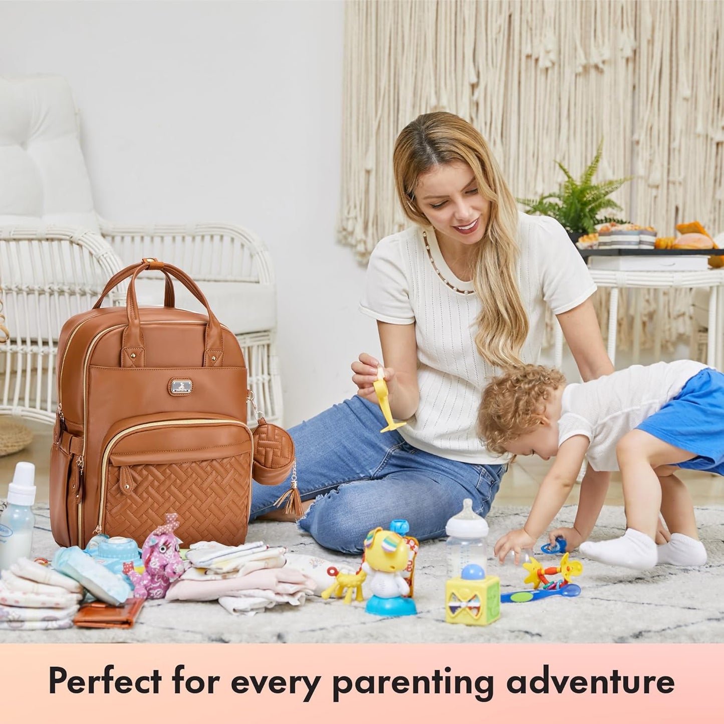 Changing Bag Backpack, Large Nappy Back Pack Multifunction Baby Bags with Portable Changing Mat, Pacifier Holder, and Stroller Straps, for Mom and Dad