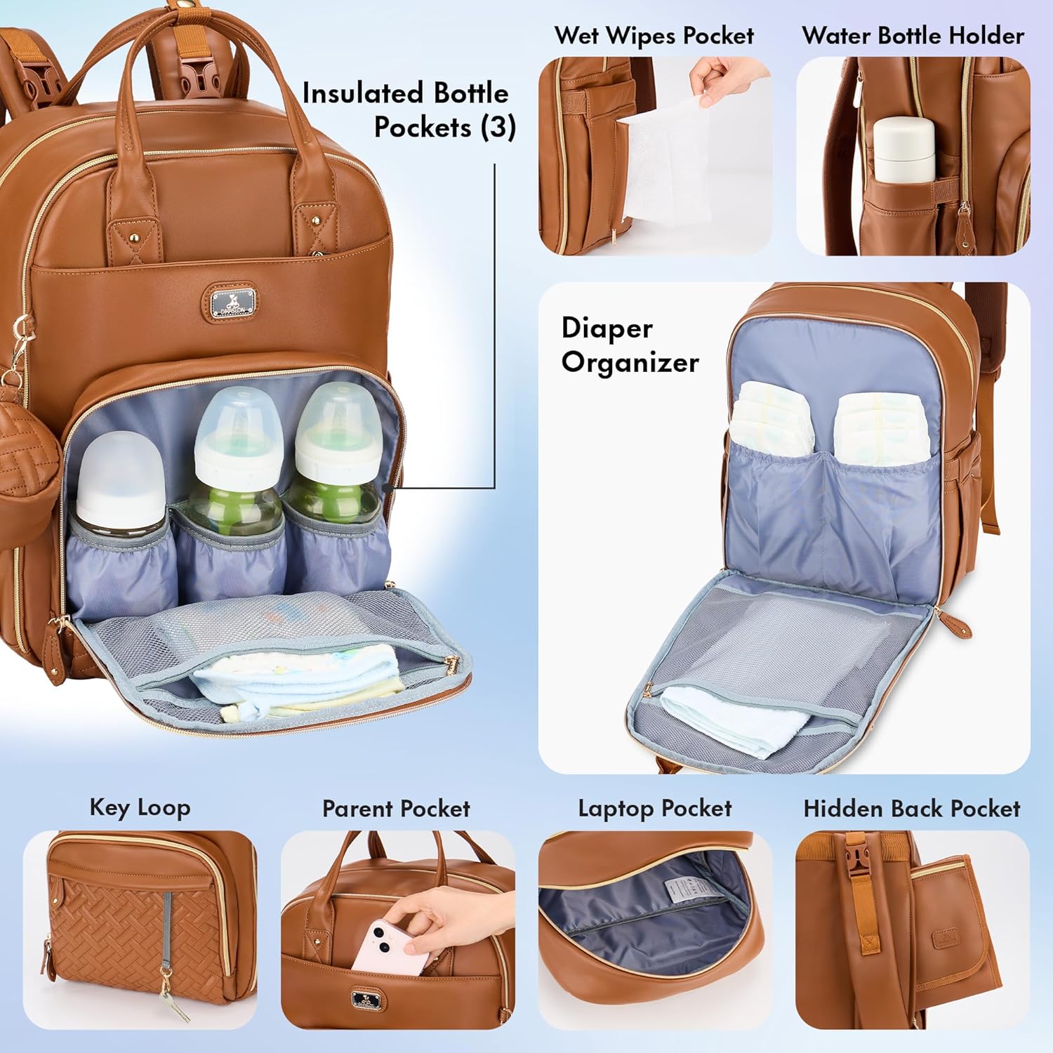 Changing Bag Backpack, Large Nappy Back Pack Multifunction Baby Bags with Portable Changing Mat, Pacifier Holder, and Stroller Straps, for Mom and Dad