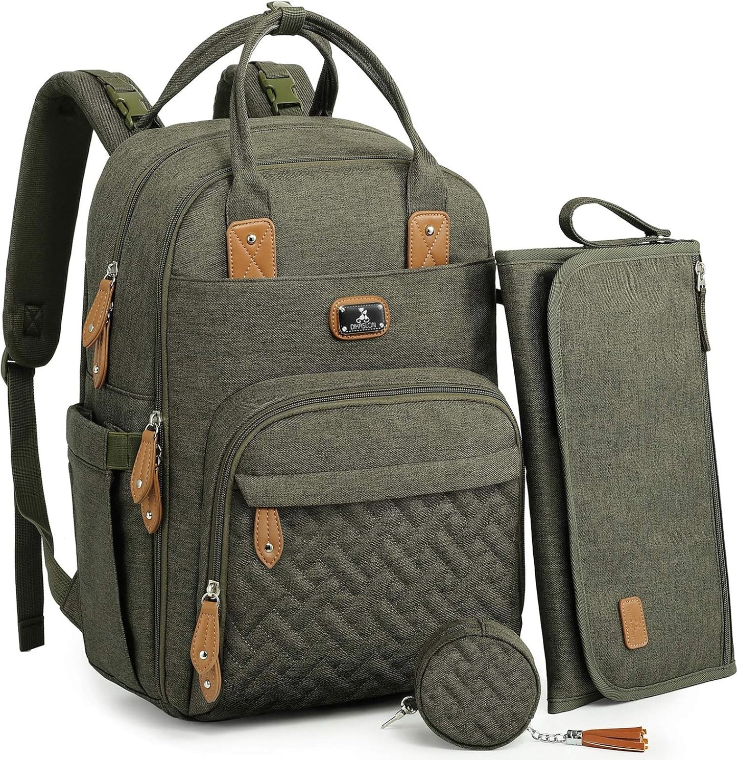 Changing Bag Backpack, Large Nappy Back Pack Multifunction Baby Bags with Portable Changing Mat, Pacifier Holder, and Stroller Straps, for Mom and Dad